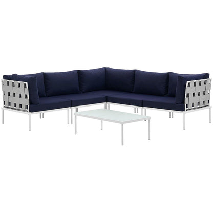 Harmony 6 Piece Outdoor Patio Aluminum Sectional Sofa Set - White Navy