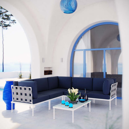 Harmony 6 Piece Outdoor Patio Aluminum Sectional Sofa Set - White Navy