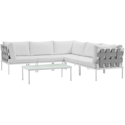 Harmony 6 Piece Outdoor Patio Aluminum Sectional Sofa Set - White White