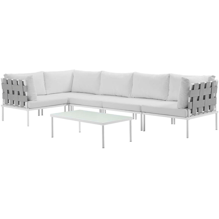 Harmony 6 Piece Outdoor Patio Aluminum Sectional Sofa Set - White White