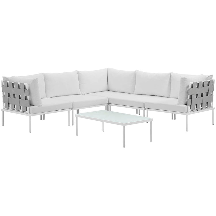 Harmony 6 Piece Outdoor Patio Aluminum Sectional Sofa Set - White White