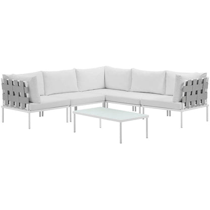 Harmony 6 Piece Outdoor Patio Aluminum Sectional Sofa Set - White White