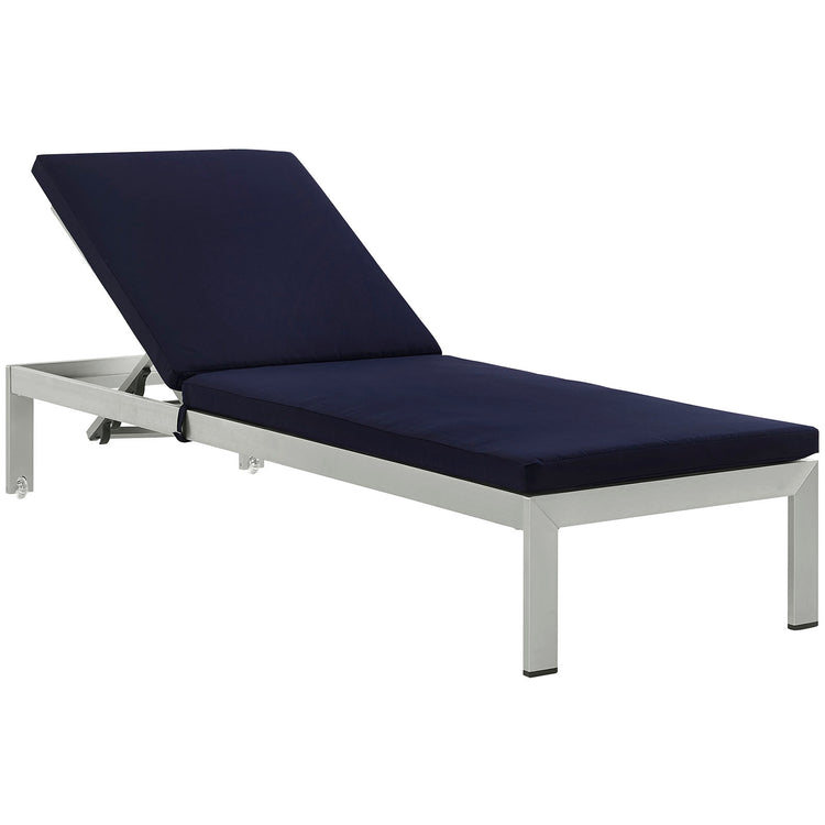 Shore Outdoor Patio Aluminum Chaise with Cushions - Silver Navy