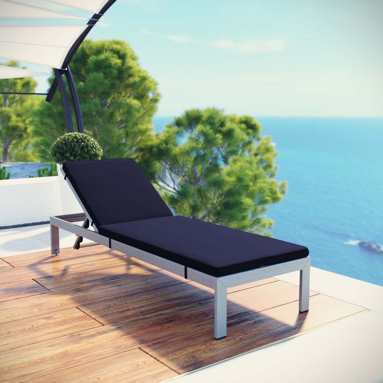 Shore Outdoor Patio Aluminum Chaise with Cushions - Silver Navy