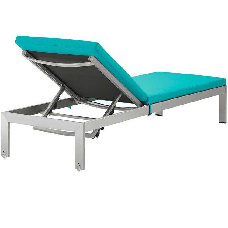 Shore Outdoor Patio Aluminum Chaise with Cushions - Silver Turquoise