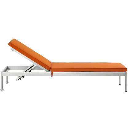 Shore 3 Piece Outdoor Patio Aluminum Chaise with Cushions - Silver Orange