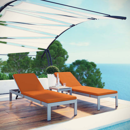 Shore 3 Piece Outdoor Patio Aluminum Chaise with Cushions - Silver Orange