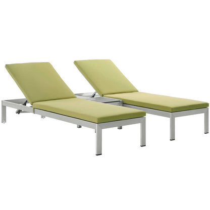 Shore 3 Piece Outdoor Patio Aluminum Chaise with Cushions - Silver Peridot