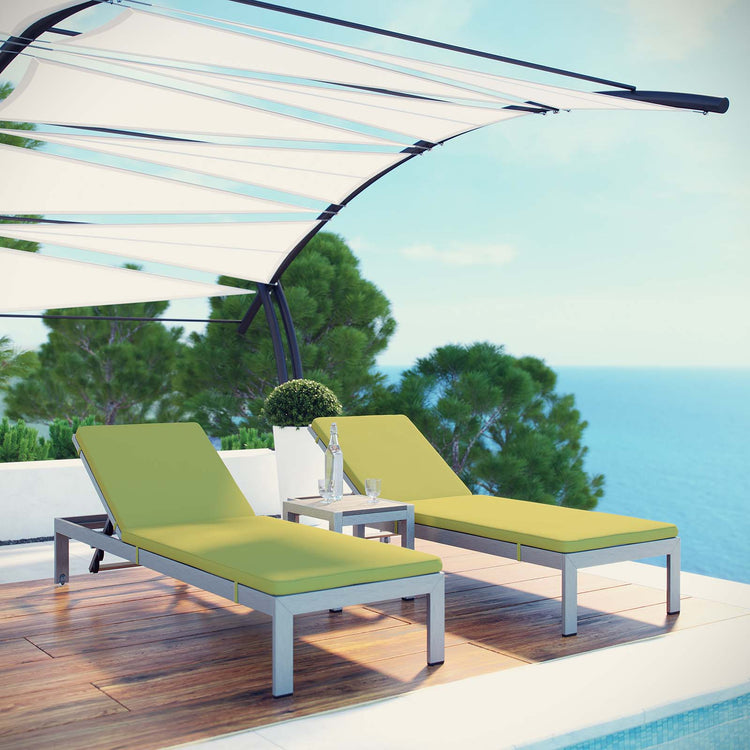 Shore 3 Piece Outdoor Patio Aluminum Chaise with Cushions - Silver Peridot