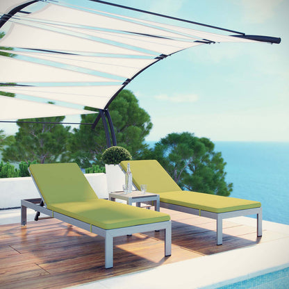 Shore 3 Piece Outdoor Patio Aluminum Chaise with Cushions - Silver Peridot