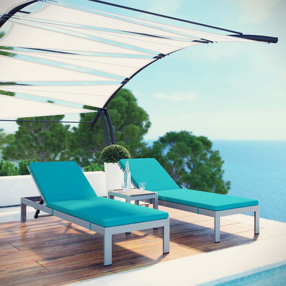 Shore 3 Piece Outdoor Patio Aluminum Chaise with Cushions - Silver Turquoise