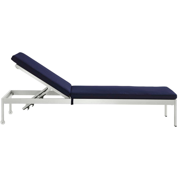 Shore Outdoor Patio Aluminum Chaise with Cushions Set of 2 - Silver Navy