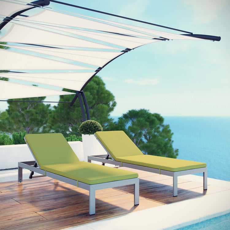 Shore Outdoor Patio Aluminum Chaise with Cushions Set of 2 - Silver Peridot