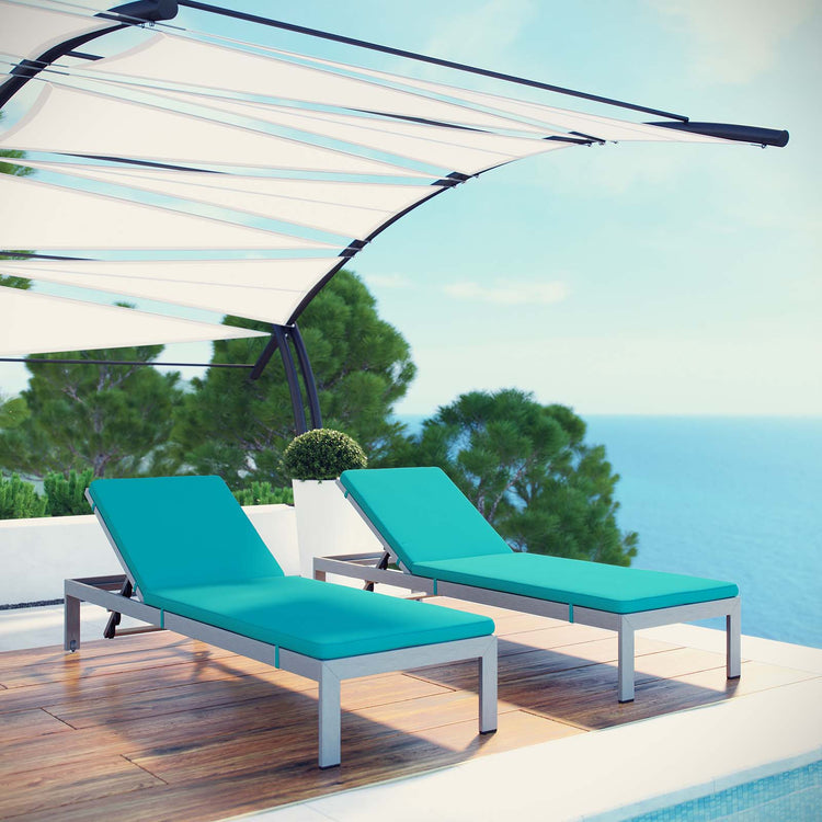 Shore Outdoor Patio Aluminum Chaise with Cushions Set of 2 - Silver Turquoise