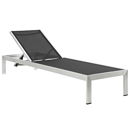 Shore Outdoor Patio Aluminum Chaise with Cushions Set of 4 - Silver Navy