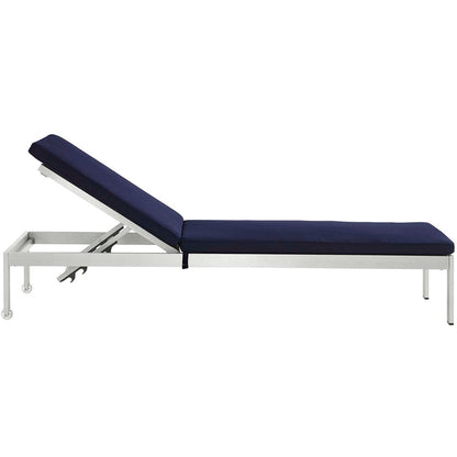 Shore Outdoor Patio Aluminum Chaise with Cushions Set of 4 - Silver Navy