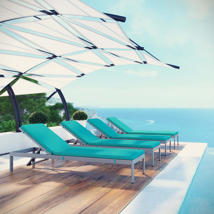 Shore Outdoor Patio Aluminum Chaise with Cushions Set of 4 - Silver Turquoise