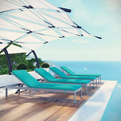 Shore Outdoor Patio Aluminum Chaise with Cushions Set of 4 - Silver Turquoise