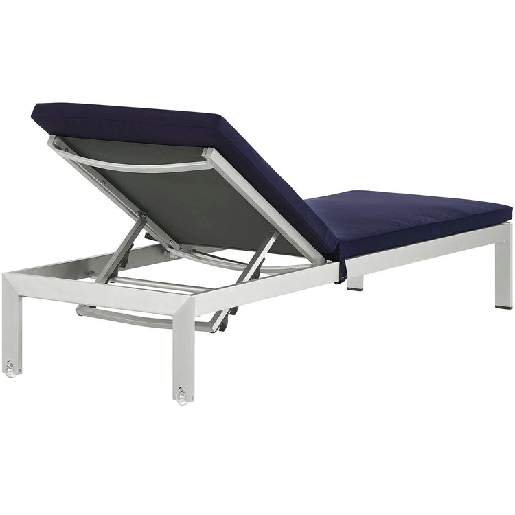 Shore Outdoor Patio Aluminum Chaise with Cushions Set of 6 - Silver Navy