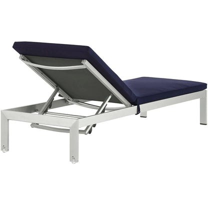 Shore Outdoor Patio Aluminum Chaise with Cushions Set of 6 - Silver Navy