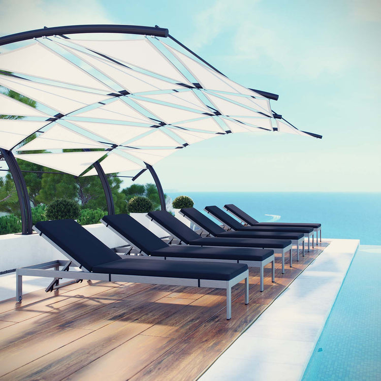 Shore Outdoor Patio Aluminum Chaise with Cushions Set of 6 - Silver Navy