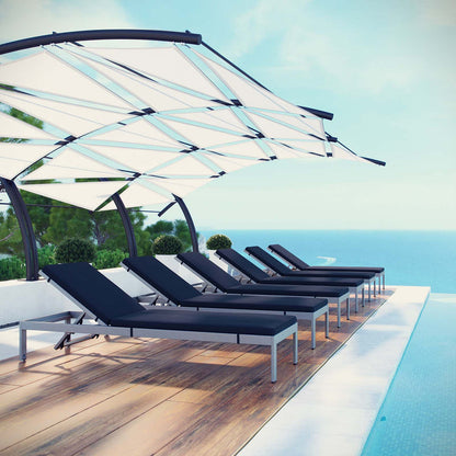 Shore Outdoor Patio Aluminum Chaise with Cushions Set of 6 - Silver Navy