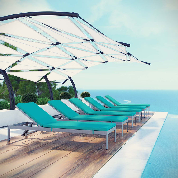 Shore Outdoor Patio Aluminum Chaise with Cushions Set of 6 - Silver Turquoise