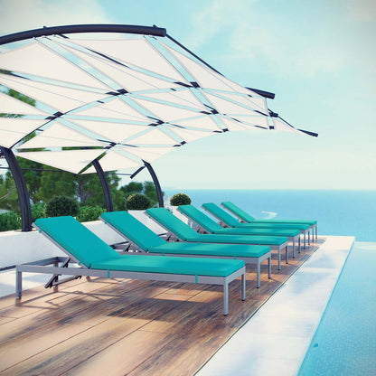 Shore Outdoor Patio Aluminum Chaise with Cushions Set of 6 - Silver Turquoise