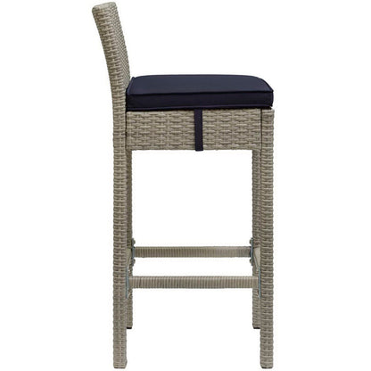 Conduit Outdoor Wicker Rattan Bar Stool - Light Gray Navy
