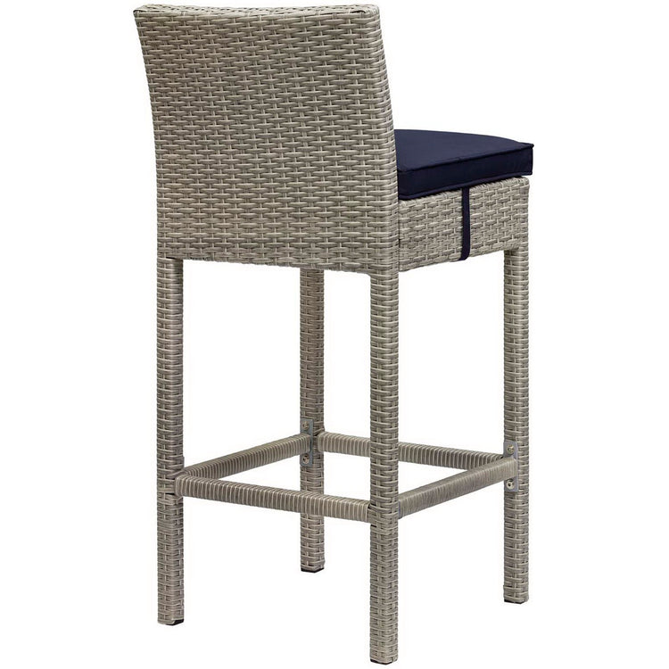 Conduit Outdoor Wicker Rattan Bar Stool - Light Gray Navy