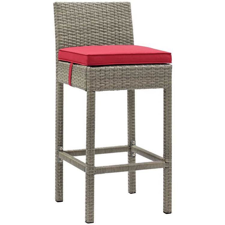 Conduit Outdoor Wicker Rattan Bar Stool - Light Gray Red