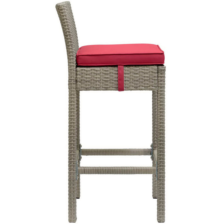 Conduit Outdoor Wicker Rattan Bar Stool - Light Gray Red