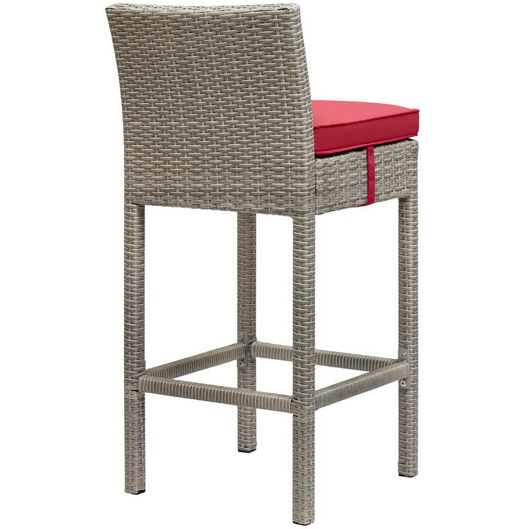 Conduit Outdoor Wicker Rattan Bar Stool - Light Gray Red