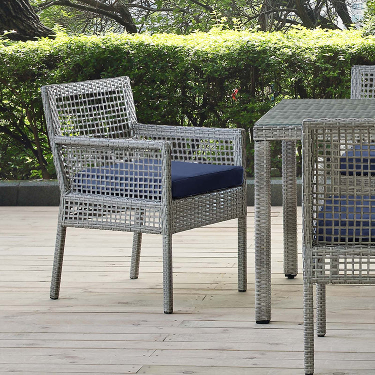 Aura Outdoor Patio Wicker Rattan Dining Armchair - Gray Navy