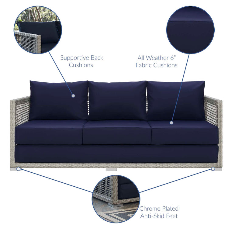 Aura Outdoor Patio Wicker Rattan Sofa - Gray Navy