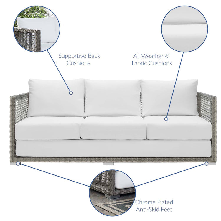 Aura Outdoor Patio Wicker Rattan Sofa - Gray White