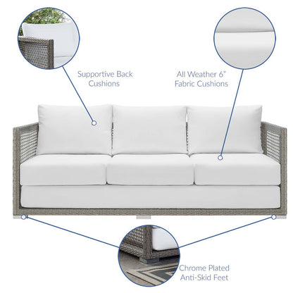 Aura Outdoor Patio Wicker Rattan Sofa - Gray White