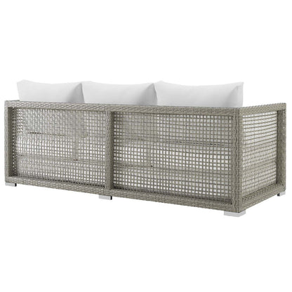 Aura Outdoor Patio Wicker Rattan Sofa - Gray White