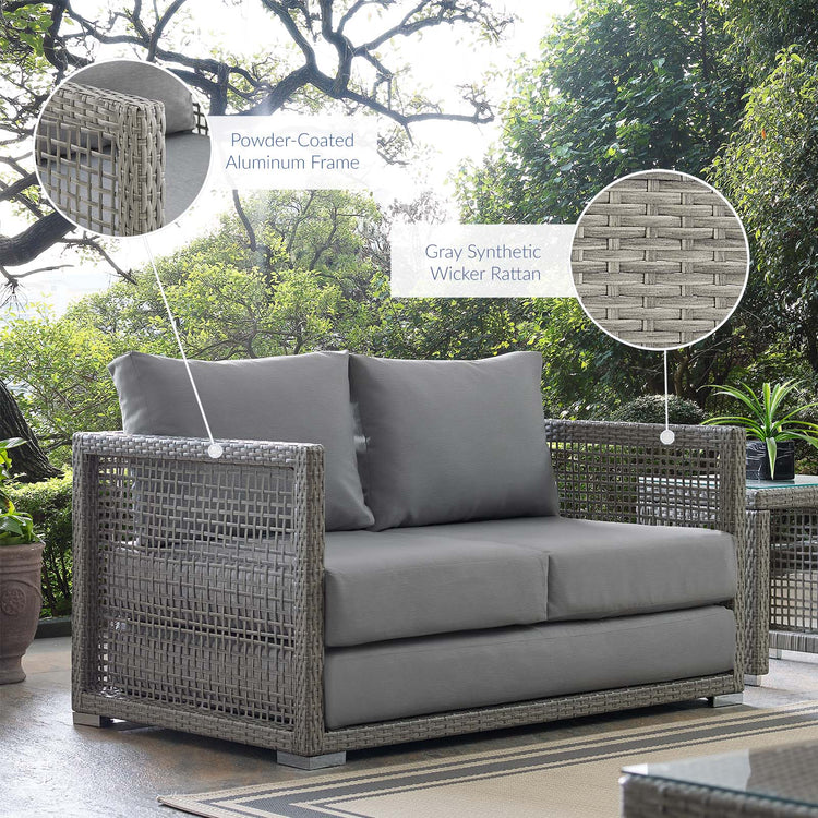 Aura Outdoor Patio Wicker Rattan Loveseat - Gray Gray