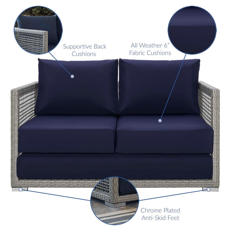 Aura Outdoor Patio Wicker Rattan Loveseat - Gray Navy