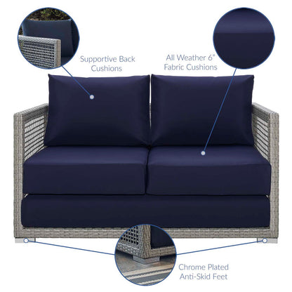 Aura Outdoor Patio Wicker Rattan Loveseat - Gray Navy