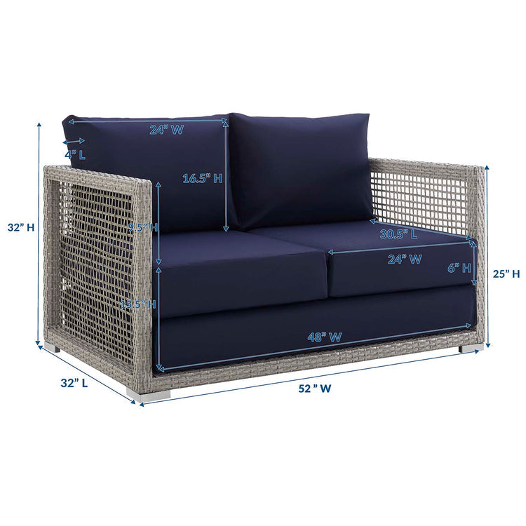 Aura Outdoor Patio Wicker Rattan Loveseat - Gray Navy