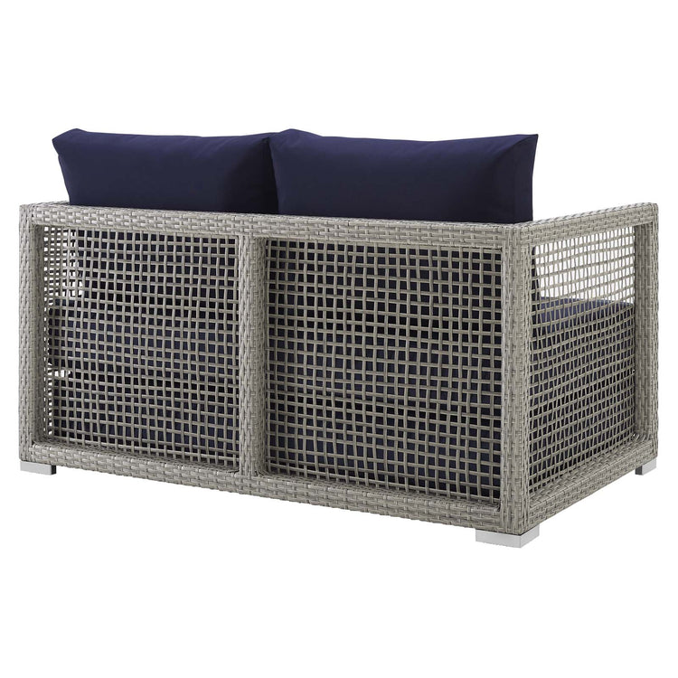 Aura Outdoor Patio Wicker Rattan Loveseat - Gray Navy