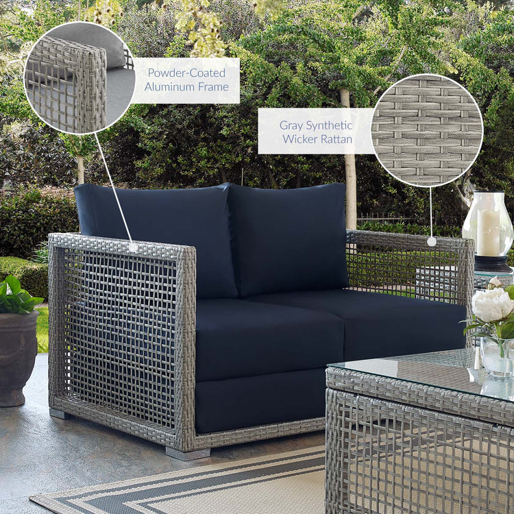 Aura Outdoor Patio Wicker Rattan Loveseat - Gray Navy