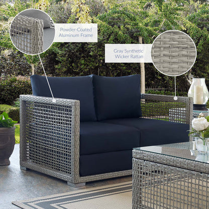 Aura Outdoor Patio Wicker Rattan Loveseat - Gray Navy