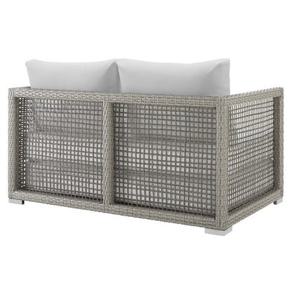 Aura Outdoor Patio Wicker Rattan Loveseat - Gray White
