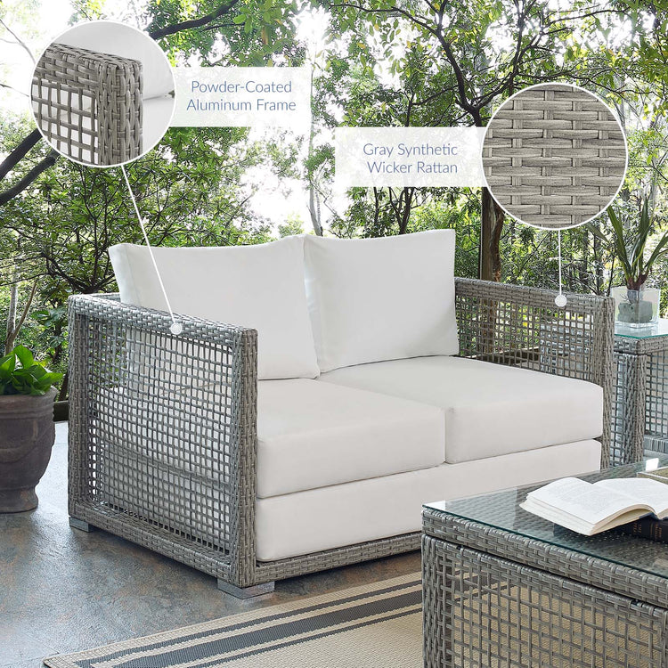 Aura Outdoor Patio Wicker Rattan Loveseat - Gray White