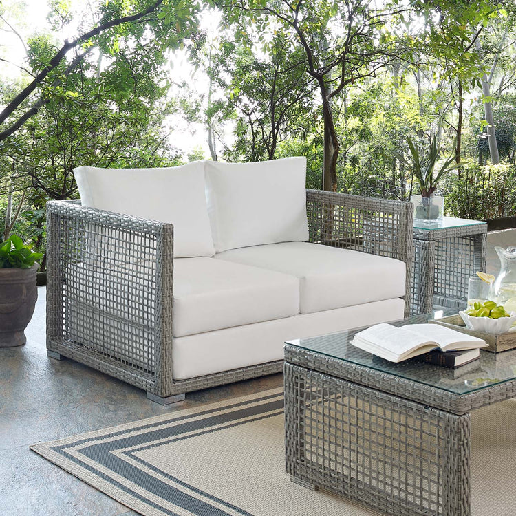 Aura Outdoor Patio Wicker Rattan Loveseat - Gray White