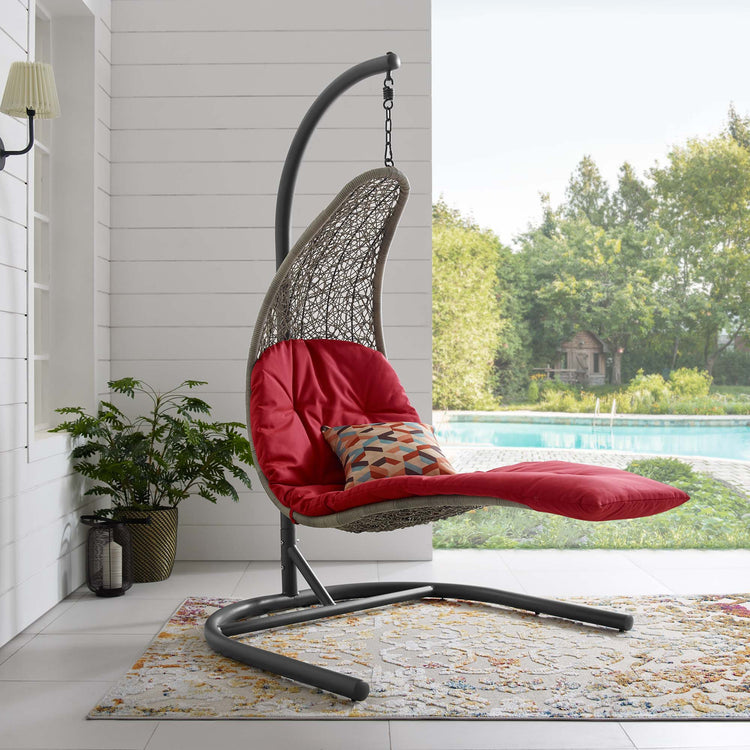 Landscape Hanging Chaise Lounge Outdoor Swing Chair - Light Gray Red
