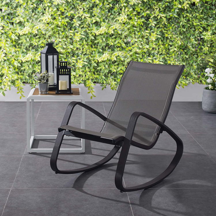 Traveler Rocking Outdoor Patio Mesh Sling Lounge Chair - Espresso